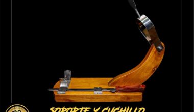 Soporte y Cuchillo Jamonero de Madera  Linea Premium 2"